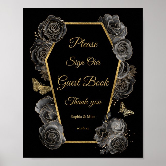 Póster Rosas góticos Boda Coffin Rótulo Mesa del Libro de (Frente)