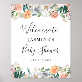 Póster Rosas Jardín Peonies Floral Rótulo Baby Shower