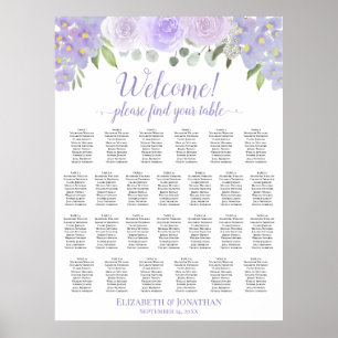 Póster Rosas Lavanda 26 Mesa Carta de Asientos de Boda Bo
