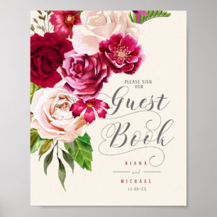 Póster Rosas Libro de Firmas para Invitados de Boda Borgo