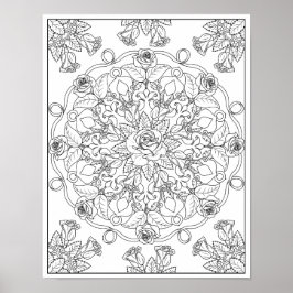 Póster Rosas Mandala para Colorear Adultos