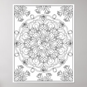 Póster Rosas Mandala para Colorear Adultos