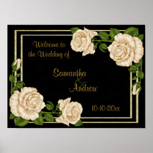 Póster Rosas marfil Bouquets Boda Chic Elegante Esquina