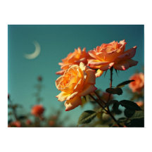 Rosas melocotón vintage bajo el cielo de luna crec