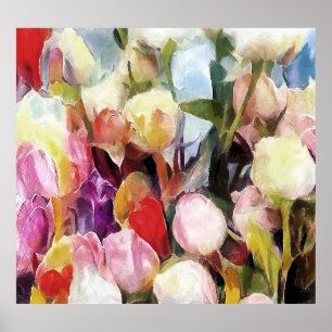 Póster Rosas modernos Tulips Bouquet: Resumen de pintura 