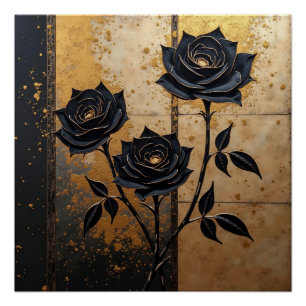 Póster Rosas Negras en Oro: Elegancia Oscura