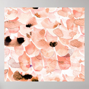 Póster Rosas, peones y hojas, patrón de acuarela.