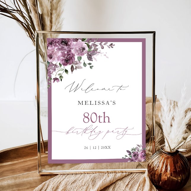 Póster Rosas púrpura elegantes Cumpleaños de cualquier ed (Subido por el creador)