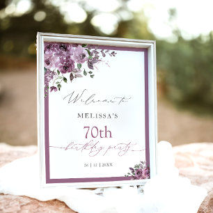 Póster Rosas púrpuras modernas Cumpleaños de cualquier ed