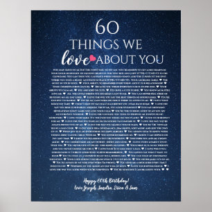Póster Rosas razones por las que te amamos 60 cosas cumpl