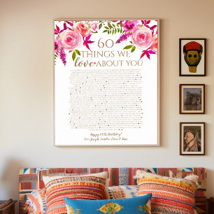 Póster Rosas razones por las que te amamos 60 cosas cumpl