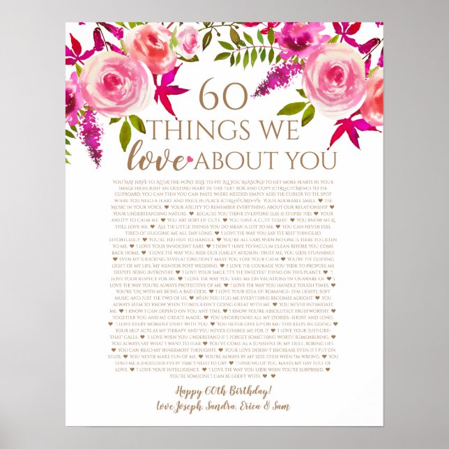 Póster Rosas razones por las que te amamos cumpleaños de  (Frente)