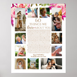 Póster Rosas razones por las que te amamos cumpleaños de 