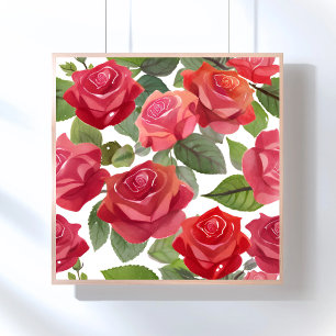 Póster Rosas Rojas Acuarela de Rosa Floral Elegante