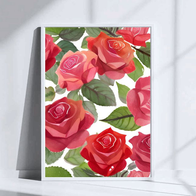 Póster Rosas Rojas | Acuarela de Rosa Floral Elegante (Subido por el creador)