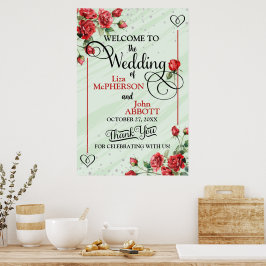 Póster Rosas Rojas Bonitas Bodas Florales Bienvenida
