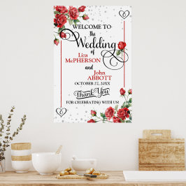 Póster Rosas Rojas Bonitas Bodas Florales Bienvenida