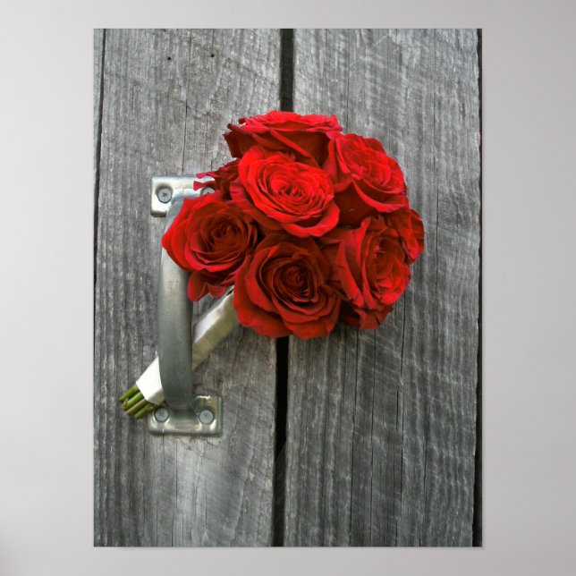 Póster Rosas Rojas Bouquet & Barnwood (Frente)