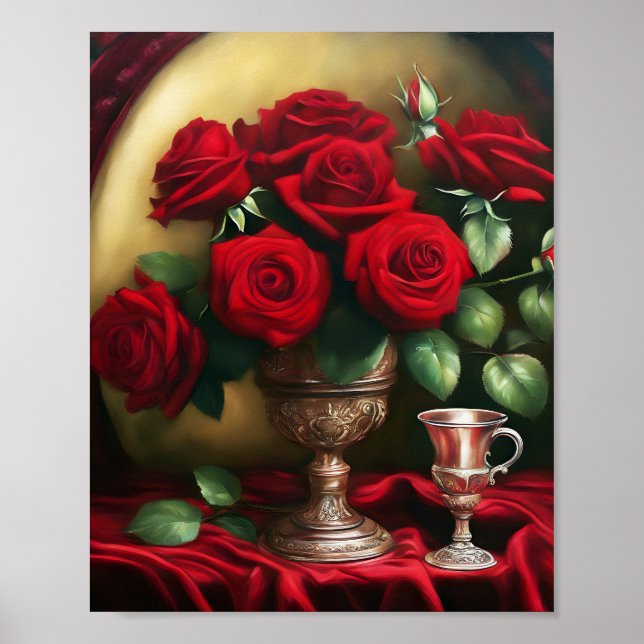 Póster Rosas Rojas Bouquet Elegante Botánico (Frente)