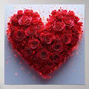 Póster Rosas rojas corazón