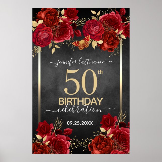 Póster Rosas rojas cumpleaños 50 Formato grande  (Frente)