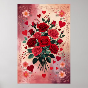 Póster Rosas Rojas, Día de San Valentín,