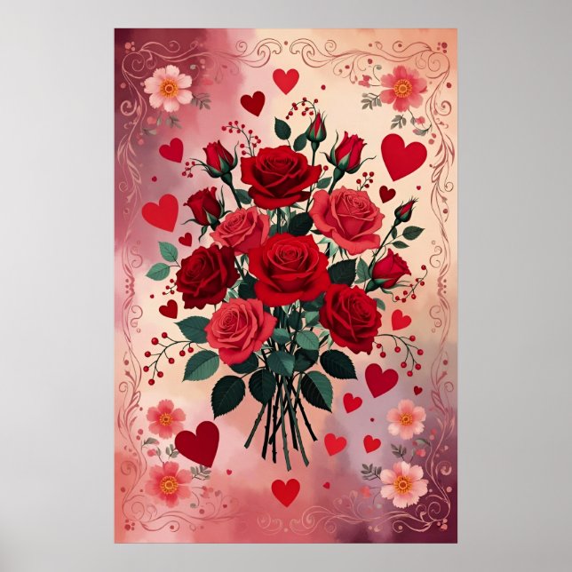 Póster Rosas Rojas, Día de San Valentín, (Frente)
