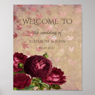 Póster Rosas Rojas Elegantes Hojas que Caen