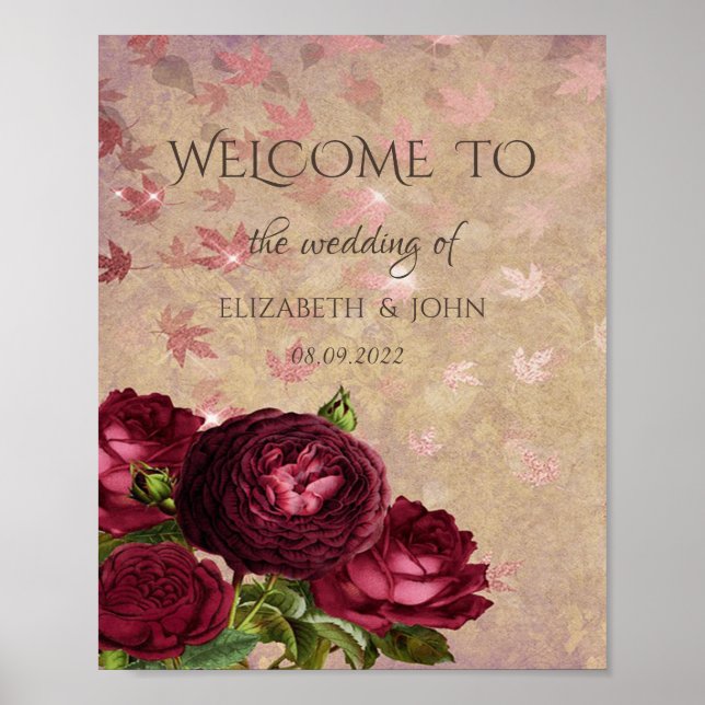Póster Rosas Rojas Elegantes Hojas que Caen (Frente)
