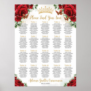 Póster Rosas Rojas Floral Dulce  15 16 Asientos para Quin