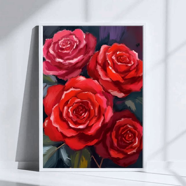 Póster Rosas Rojas Flores Pintadas Al Acuarela (Subido por el creador)
