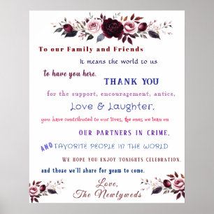 Póster Rosas Rojas Rosadas Divertidas Gracias por la Boda