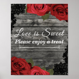 Póster Rosas Rojas Rustica Encaje Negro Boda Disfrutar Re