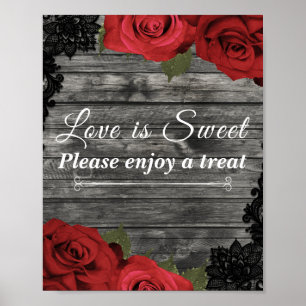 Póster Rosas Rojas Rustico Encaje Negro Boda Disfruta Reg