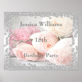 Póster Rosas románticos y diamantes 18.º