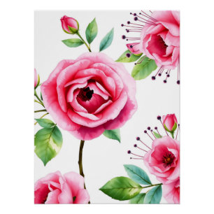 Póster Rosas rosa blandas y flores de eucalipto