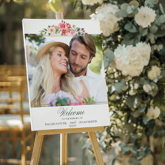 Póster Rosas rosa románticas y caligrafía bienvenida foto