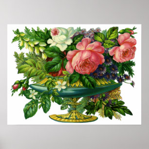 Póster Rosas rosa rosa floral vintage, bolsa de flores