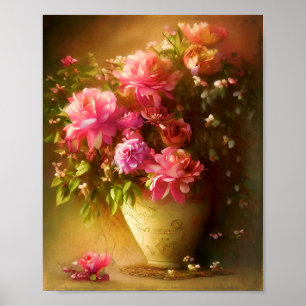 Póster Rosas rosa vintage en jarrón