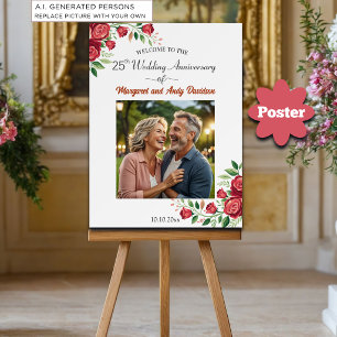 Póster Rosas Rosadas 25 Aniversario de Boda Foto de Bienv