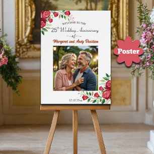 Póster Rosas Rosadas 25 Aniversario de Boda Foto de Bienv