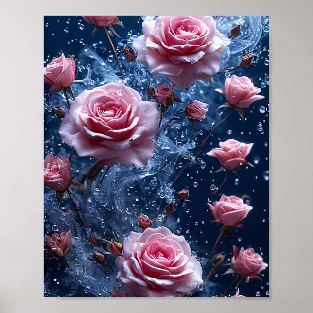 Póster Rosas rosadas acuarela (Frente)