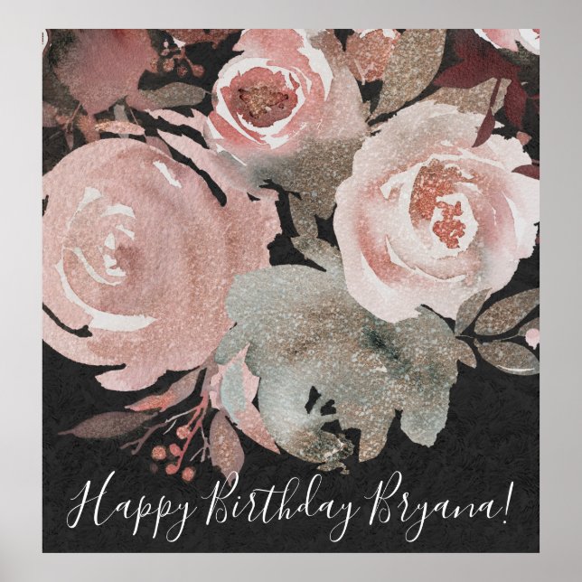 Póster Rosas rosadas brillo rosas floral oscuro glamour b (Frente)