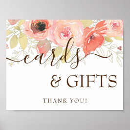 Póster Rosas rosadas de coral y Rótulo de tarjetas y rega