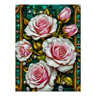Póster Rosas rosadas elegantes en un lujo dorado