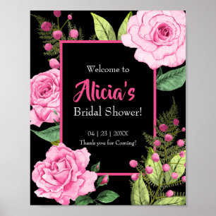 Póster Rosas rosadas en la bienvenida de la ducha nupcial