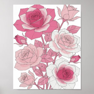 Póster Rosas rosadas grises afiladas Diseño atrevido