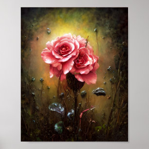 Póster Rosas rosadas silvestres vintage