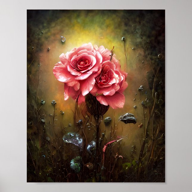 Póster Rosas rosadas silvestres vintage (Frente)
