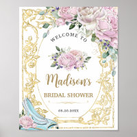 Rosas rosadas vintage y oro Bridal Shower Princesa